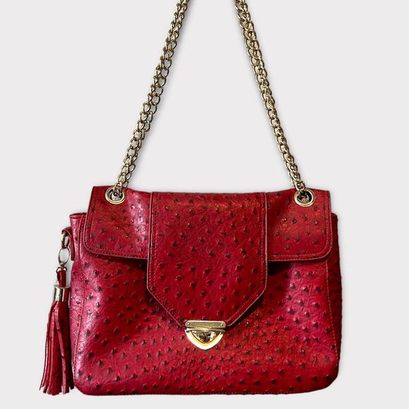 Imoshion Red Faux Ostrich Chain Link Handbag - Picture 1 of 16
